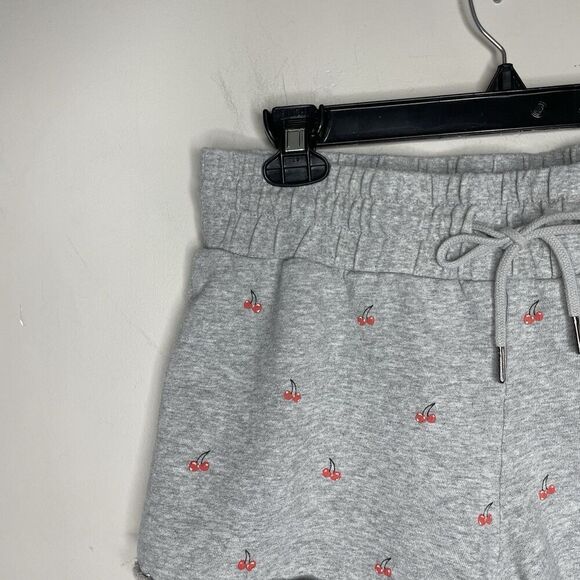 BETSEY JOHNSON Shorts Women Large Cherries Jubilee Gray Raw Hem Sweat Terry - Picture 3 of 13